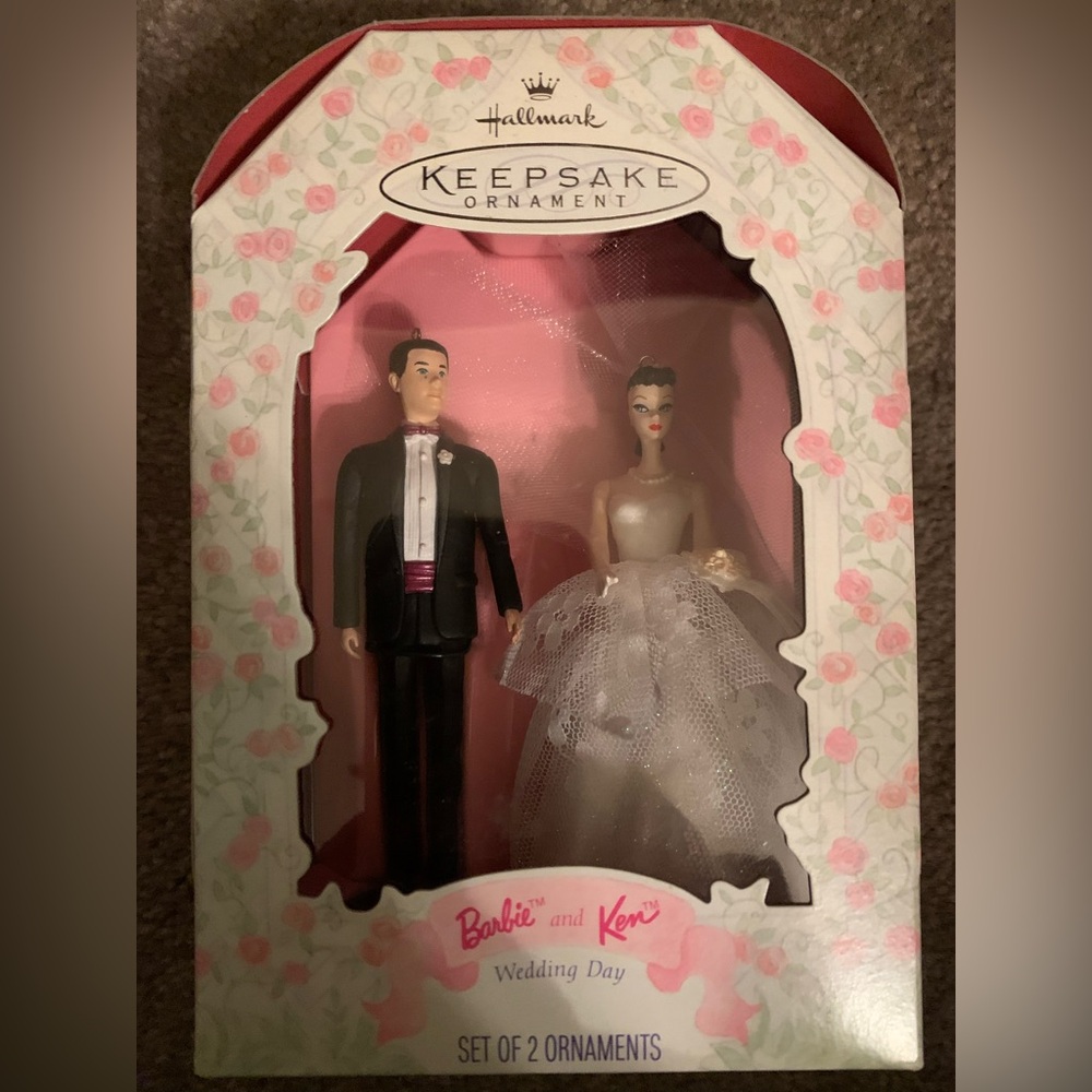 Hallmark Keepsake Barbie and Ken Wedding Day Ornaments - Black, White, Pink